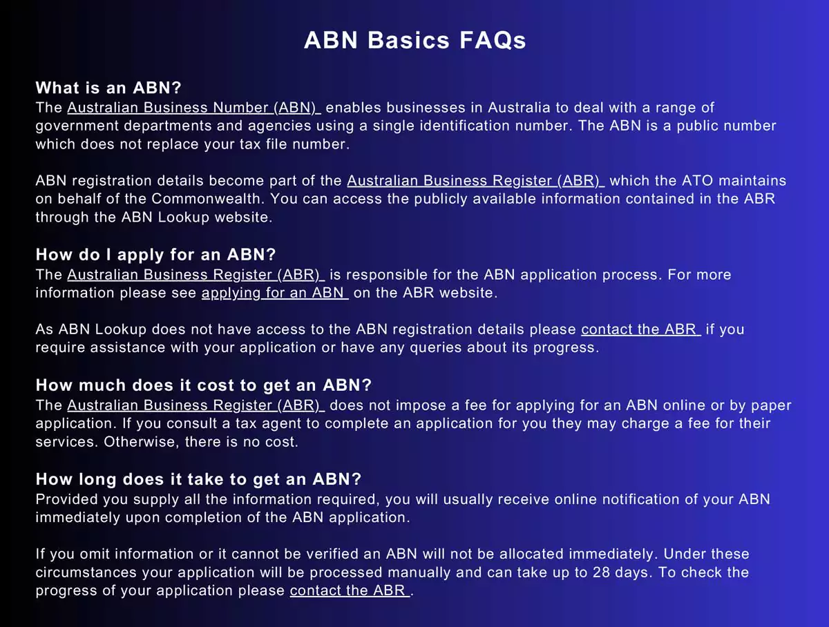 ABN Basic FAQs