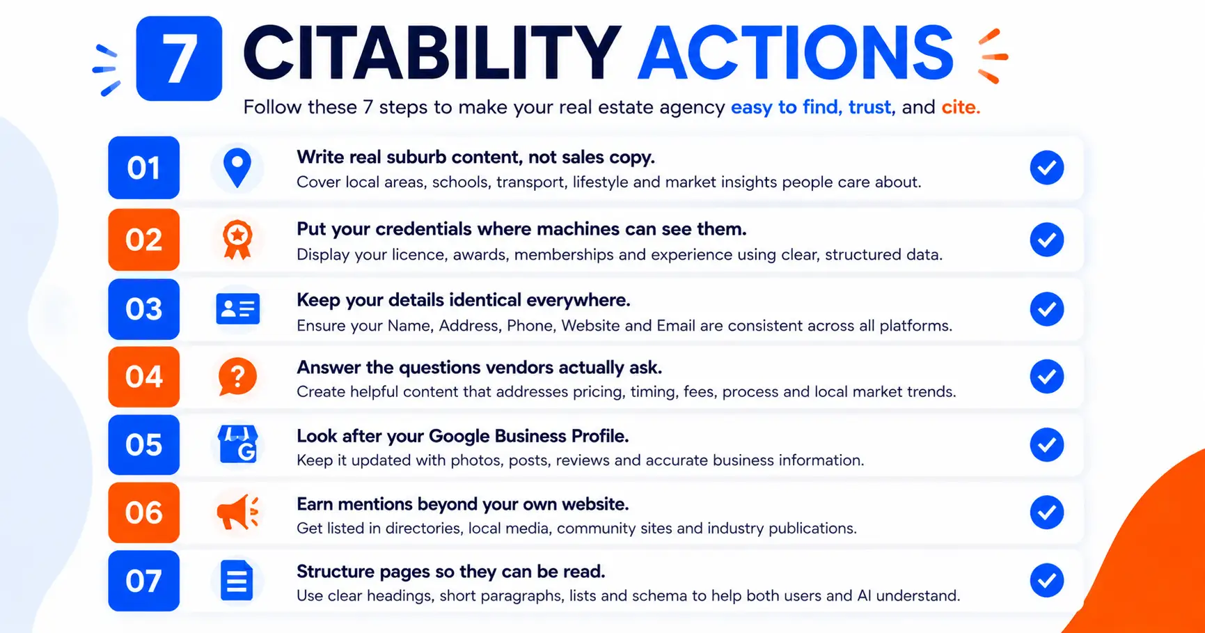 Checklist of seven ways real estate agents can get recommended in AI search
